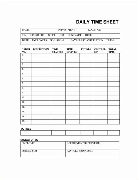Printable Daily Time Sheet Pdf